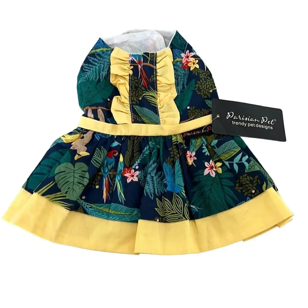 Parisian Pet XS Amazon Rain Forest Print Dog Dress NWT Sundress Ruffle